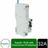 Schneider Electric Easy9+ EZ9D16832 RCBO Circuit Breaker 32A 30mA Type A B Curve