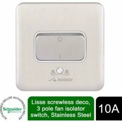 Schneider Electric Lisse Screwless Isolator Switch 3 Pole 10AX Stainless Steel