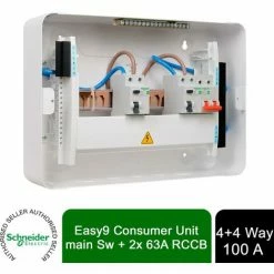 Schneider Electric Easy9+ EZ9ER4R4MCU Consumer Unit 4+4 100A Main Switch 2x 63A