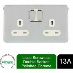 Schneider Electric Lisse Screwless Double Socket 13A GGBL3020W Polished Chrome