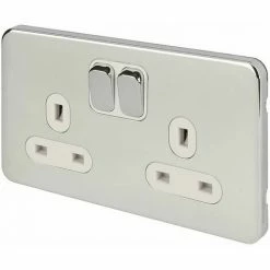 Schneider Electric Lisse Screwless Double Socket 13A GGBL3020W Polished Chrome -GARDENA SHOP 54966680 5