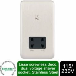 SCHNEIDER ELECTRIC Schneider Lisse Shaver Socket Dual Voltage 115/230V GGBL7090BSSS Stainless Steel