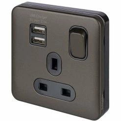 Schneider Electric Lisse Screwless Single Socket 13A 2 USB Ports Mocha Bronze -GARDENA SHOP 54966683 5