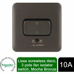 Schneider Electric Lisse Isolator Switch 3 Pole 10AX GGBL1013BMB Mocha Bronze