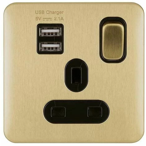 Schneider Electric Lisse Screwless Single Socket 13A 2 USB Ports Satin Brass Schneider Electric Lisse Screwless Single Socket 13A 2 USB Ports Satin Brass -GARDENA SHOP 54966685 2