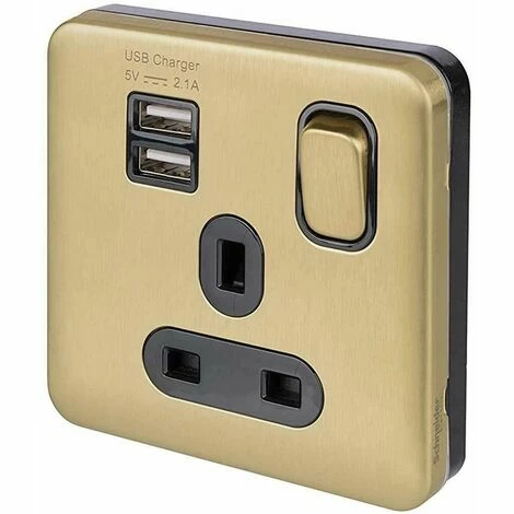 Schneider Electric Lisse Screwless Single Socket 13A 2 USB Ports Satin Brass Schneider Electric Lisse Screwless Single Socket 13A 2 USB Ports Satin Brass -GARDENA SHOP 54966685 3