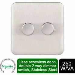 Schneider Electric Lisse 2 Gang 2 Way Dimmer 250W GGBL6022CSSS Stainless Steel