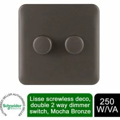 Schneider Electric Lisse Screwless 2 Gang 2 Way Dimmer Switch 250W Mocha Bronze