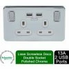 Schneider Electric Lisse Screwless Double Socket USB Ports 13A Polished Chrome