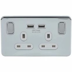 Schneider Electric Lisse Screwless Double Socket USB Ports 13A Polished Chrome -GARDENA SHOP 54966692 3