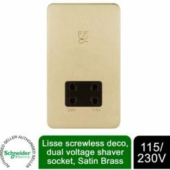 SCHNEIDER ELECTRIC Schneider Lisse Shaver Socket Dual Voltage 115/230V GGBL7090BSBS Satin Brass