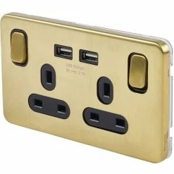 Schneider Electric Lisse Screwless Double Socket USB Ports 13A Satin Brass -GARDENA SHOP 54966694 4