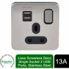 SCHNEIDER ELECTRIC Schneider Lisse Power Socket 13A 2 USB Ports GGBL30102USBABSSS Stainless / Black