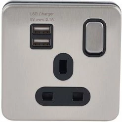 SCHNEIDER ELECTRIC Schneider Lisse Power Socket 13A 2 USB Ports GGBL30102USBABSSS Stainless / Black -GARDENA SHOP 54966823 3