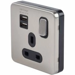 SCHNEIDER ELECTRIC Schneider Lisse Power Socket 13A 2 USB Ports GGBL30102USBABSSS Stainless / Black -GARDENA SHOP 54966823 4