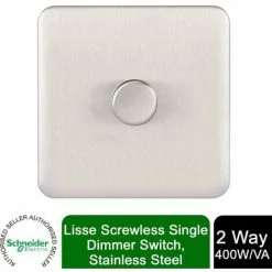 Schneider Electric Lisse Screwless Single 2 Way Dimmer 400W Stainless Steel