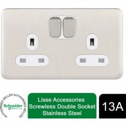 Schneider Electric Lisse Screwless Double Socket 13A GGBL3020WSS Stainless Steel