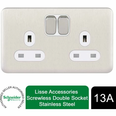 Schneider Electric Lisse Screwless Double Socket 13A GGBL3020WSS Stainless Steel Schneider Electric Lisse Screwless Double Socket 13A GGBL3020WSS Stainless Steel -GARDENA SHOP 54966826 1