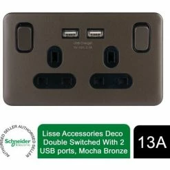 Schneider Electric Lisse Screwless Double Socket USB Ports 13A Mocha Bronze