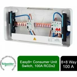 Schneider Electric Easy9 EZ9ER8R8CMCU Consumer Unit 8+8 2x100A Main Switch Metal