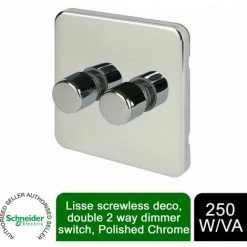 Schneider Electric Lisse Screwless 2 Gang 2 Way Dimmer 250W Polished Chrome