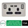 Schneider Electric Lisse Screwless Double Socket USB Ports 13A Stainless Steel