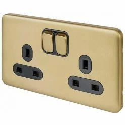 Schneider Electric Lisse Screwless Double Power Socket 13A GGBL3020B Satin Brass -GARDENA SHOP 54967066 5