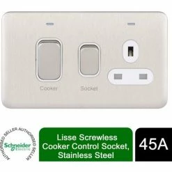 Schneider Electric Lisse Screwless Cooker Control 13A Socket 45A Stainless Steel