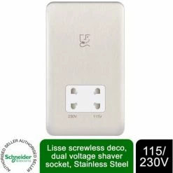 SCHNEIDER ELECTRIC Schneider Lisse Shaver Socket Dual Voltage 115/230V GGBL7090WSSS Stainless Steel