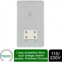 Shaver Socket, 115/230V, Lisse, Polished Chrome, GGBL7090WCPS-Schneider Electric