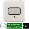 Schneider Electric Lisse Screwless Isolator Switch 3 Pole 10AX Stainless Steel