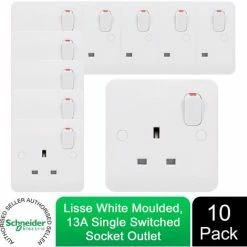 SCHNEIDER ELECTRIC Schneider Lisse Moulded Switched Single Power Socket 13A GGBL3010 White 10 Pack